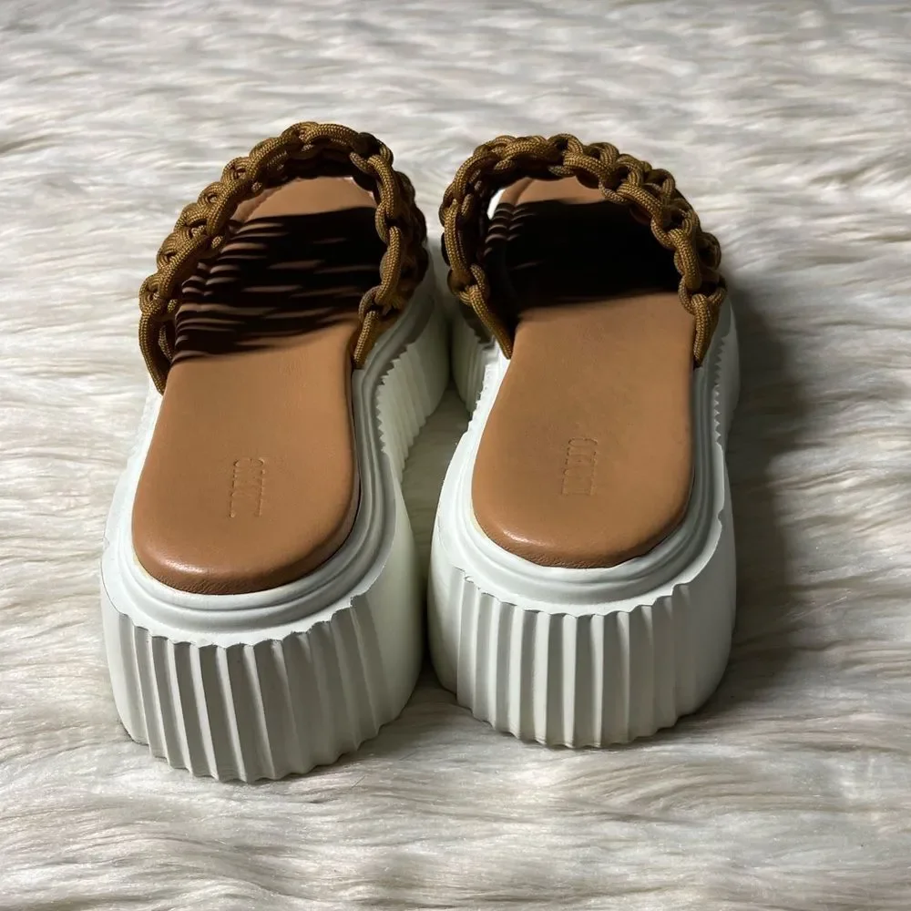 Anthropologie Maeve Crochet Platform Sandals in Brown | Size 8.5/9